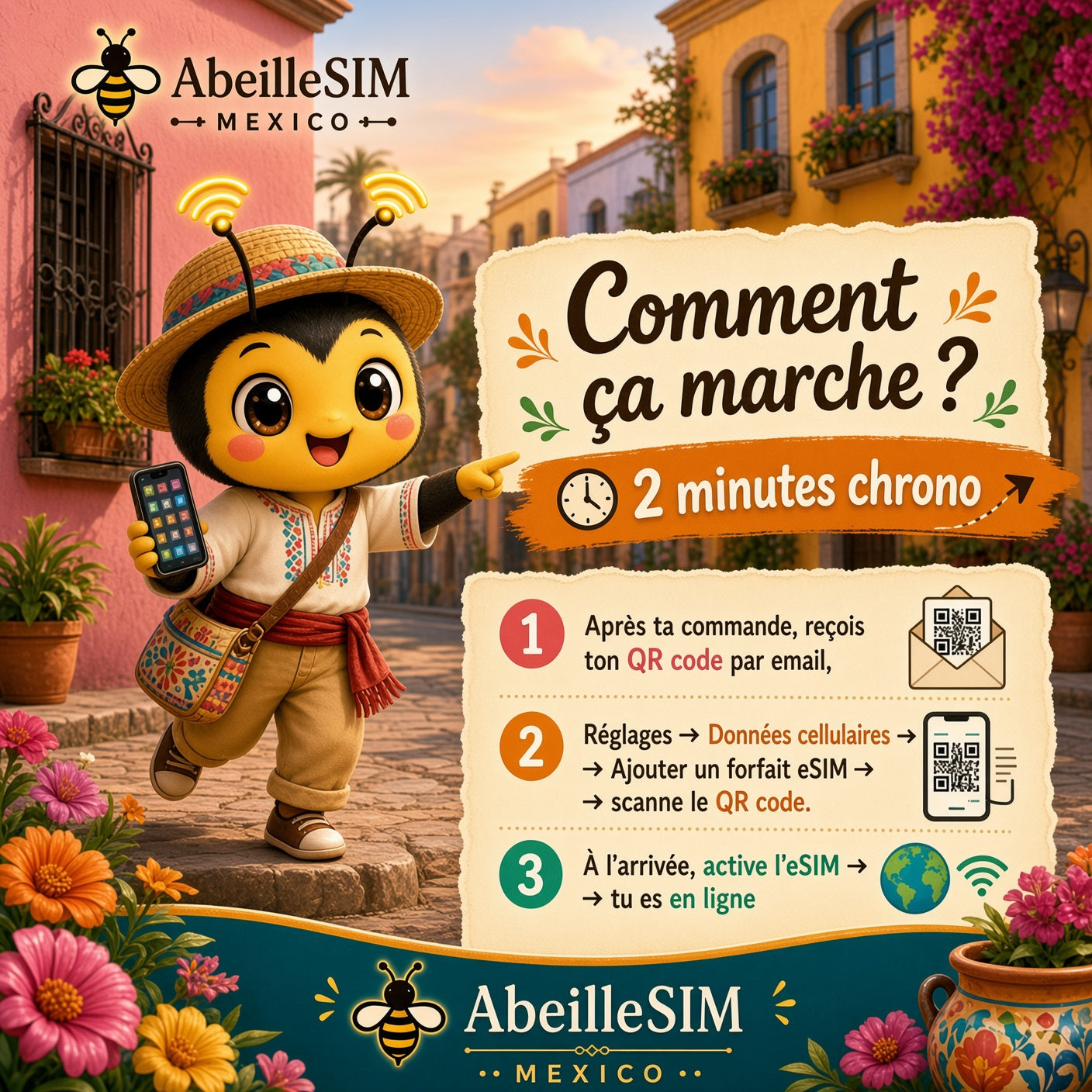 eSIM Mexique 4G/5G · Dès 6,99 € · Activation 2 min
