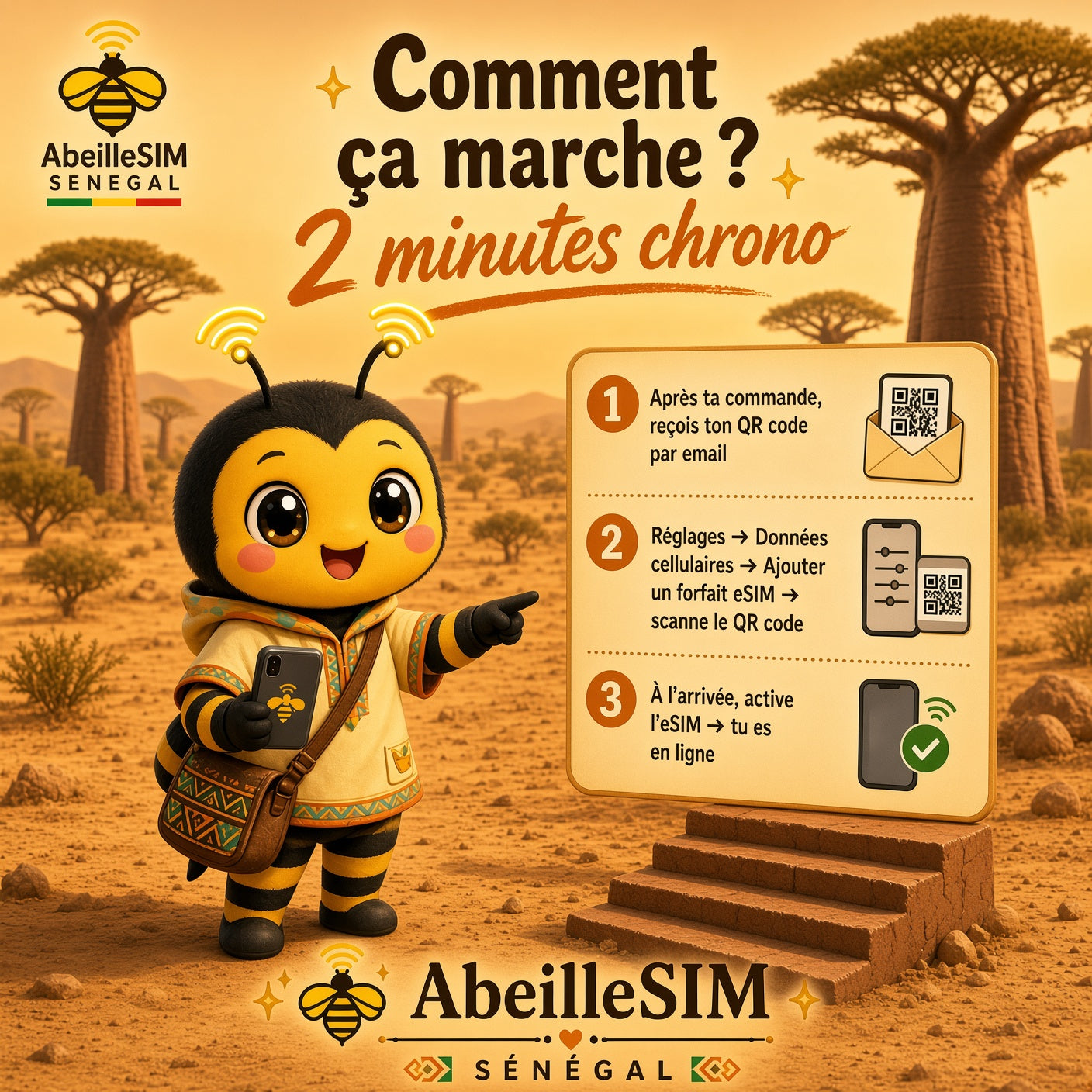 eSIM Sénégal 4G/5G · Dès 8,99 € · Activation 2 min