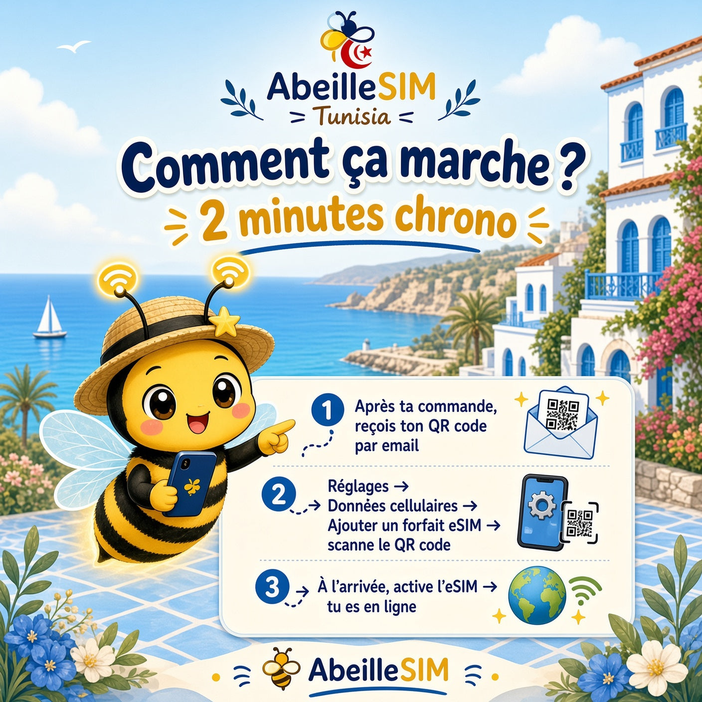 eSIM Tunisie 4G/5G · Dès 5,99 € · Activation 2 min