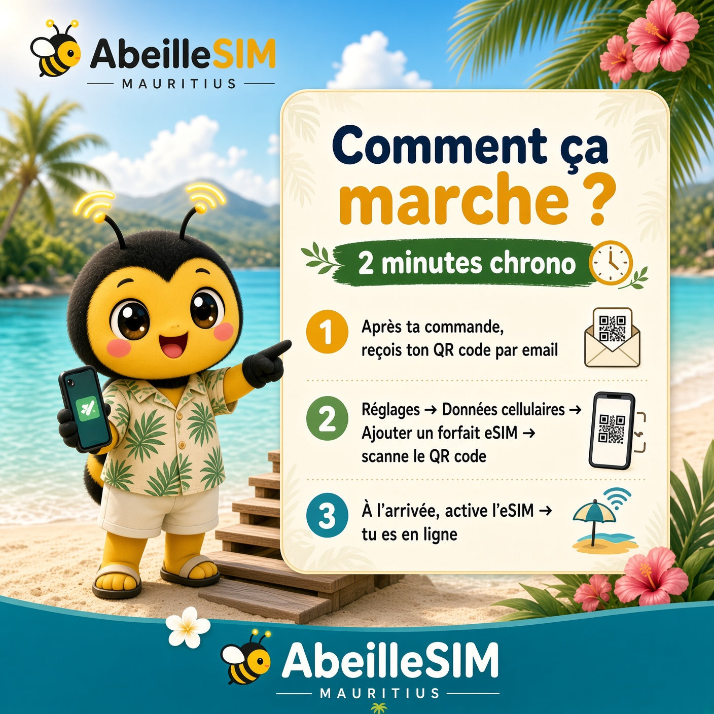 eSIM Maurice 4G/5G · Dès 10,99 € · Activation 2 min